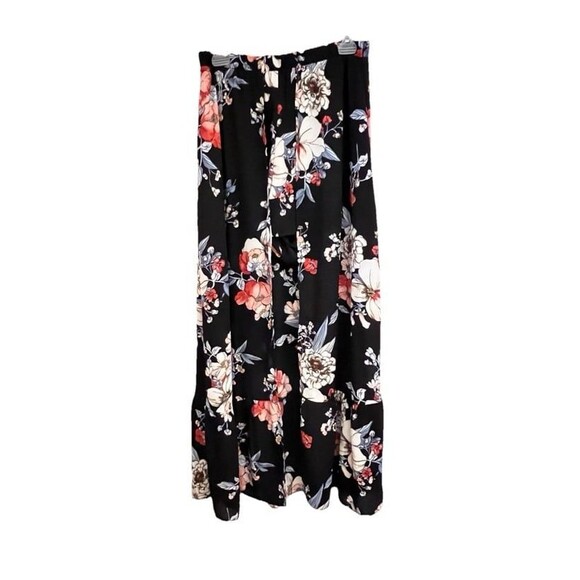 Peach Love California Black Floral Maxi Skirt Size M Attached Shorts Boho USA - Picture 1 of 7